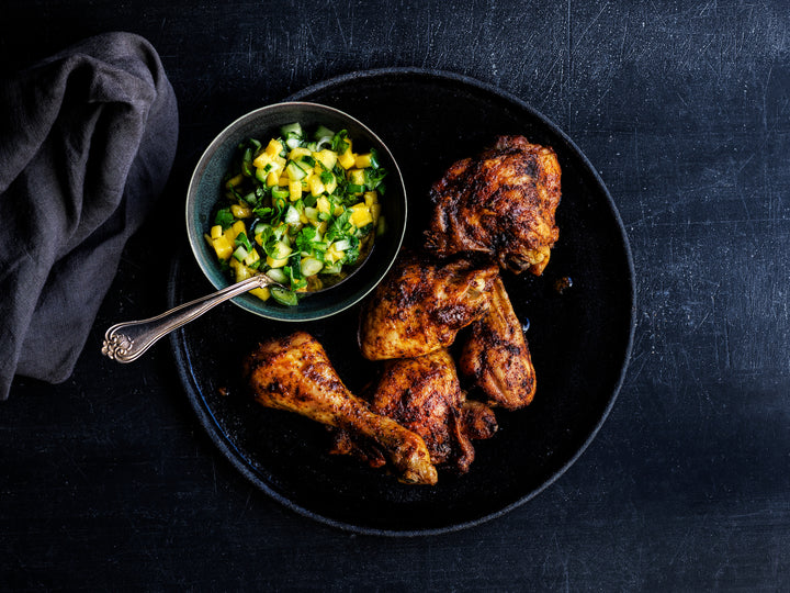 Mexican spicy chicken with mango salsa
